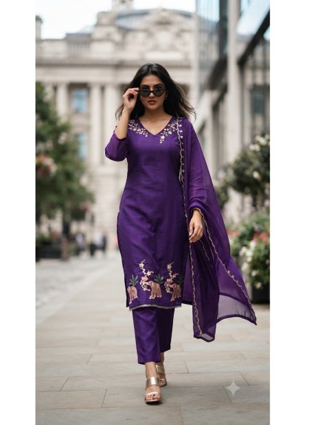 Ff Mall Chanderi Embroidery Work Kurti With Bottom Dupatta